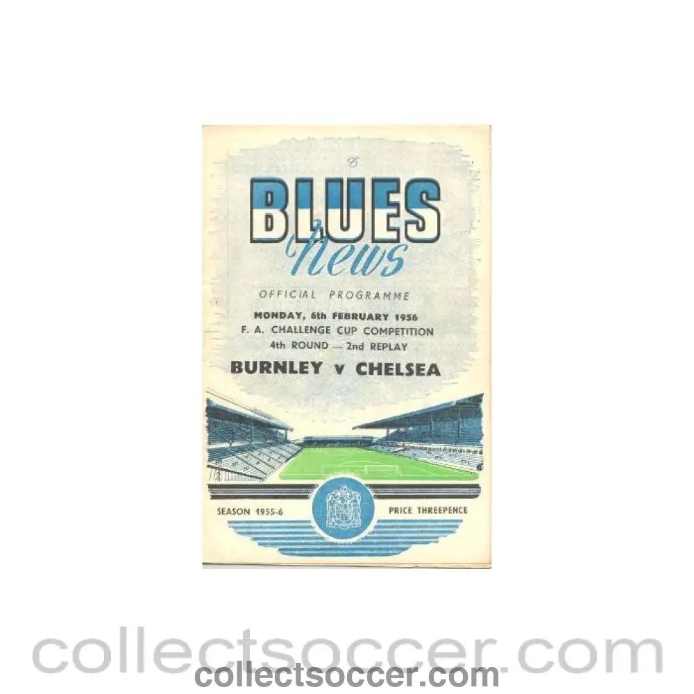 1956 - Burnley vChelsea official programme 06/02/1956 second replay - Collect Soccer