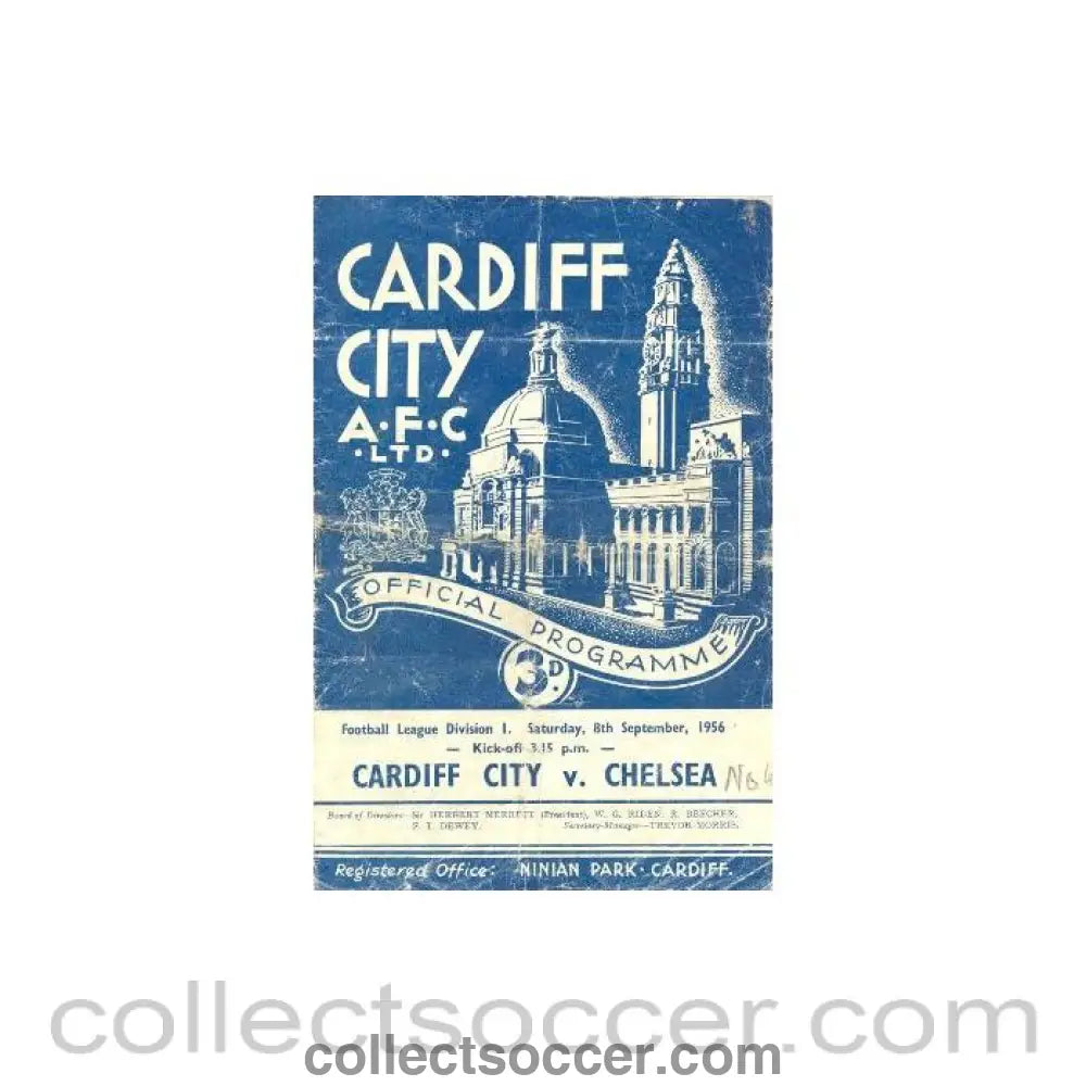1956 - Cardiff City vChelsea official programme 08/09/1956