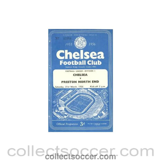 1956 - Chelsea v Preston North End official programme 31/03/1956