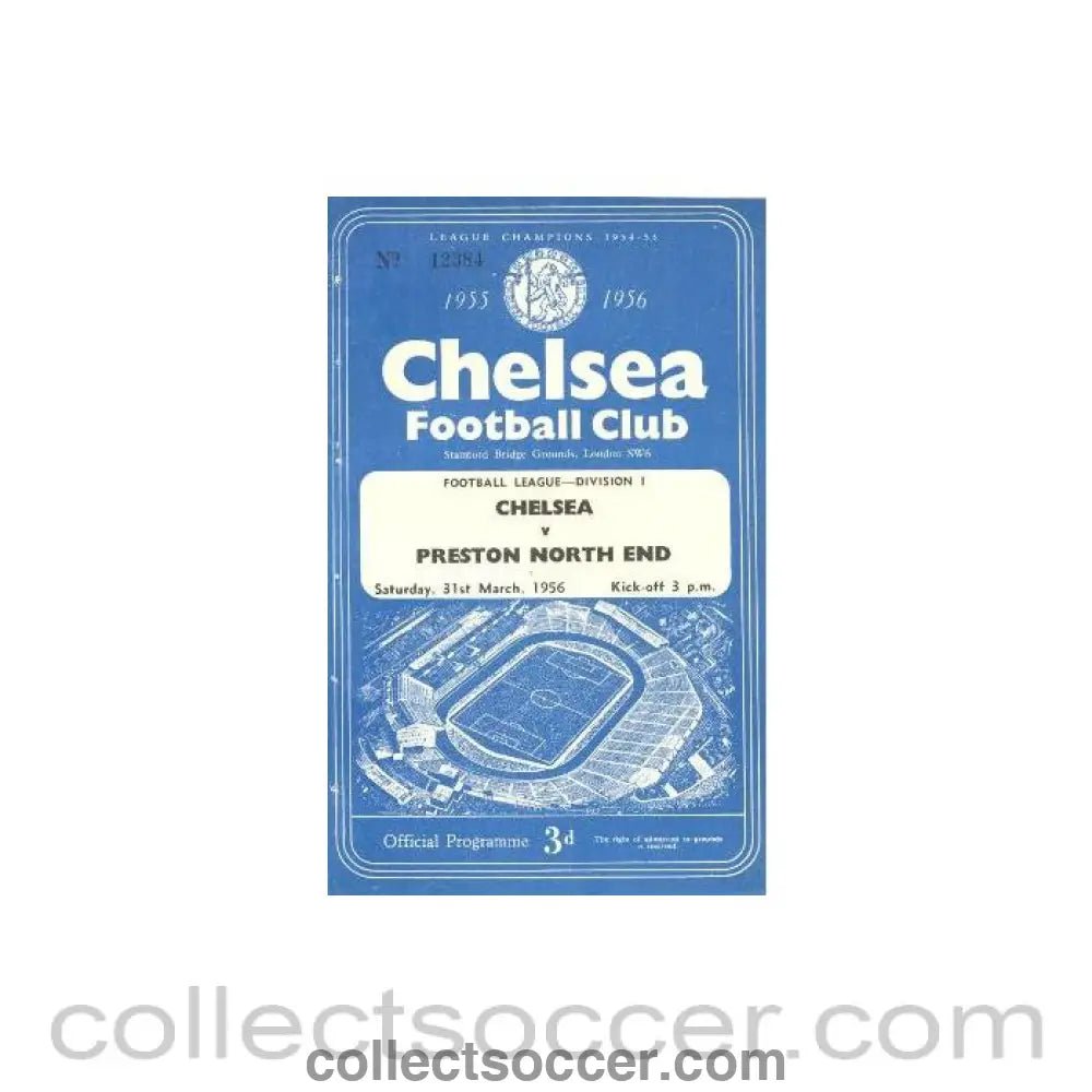 1956 - Chelsea v Preston North End official programme 31/03/1956 - Collect Soccer