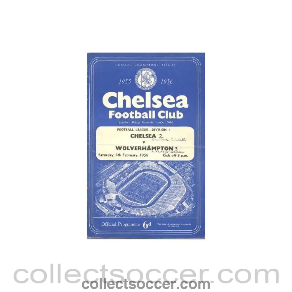 1956 - Chelsea v Wolverhampton official programme 04/02/1956 - Collect Soccer