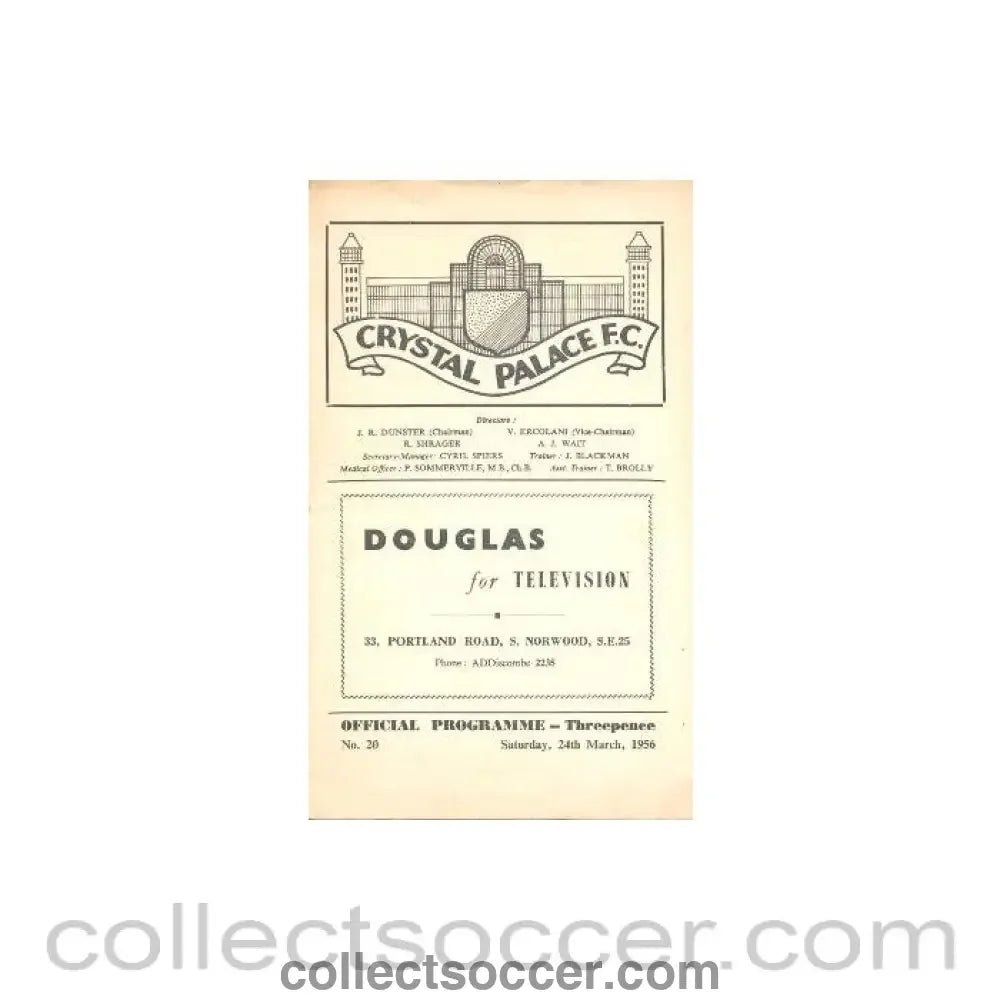 1956 - Crystal Palace v Leyton Orient official programme24/03/1956 - Collect Soccer