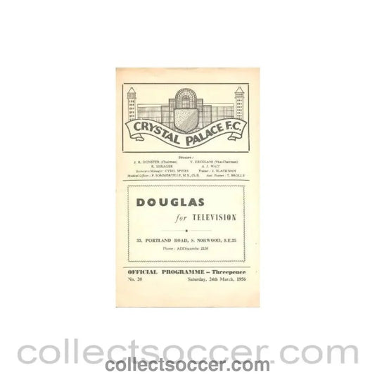 1956 - Crystal Palace v Leyton Orient official programme24/03/1956 - Collect Soccer