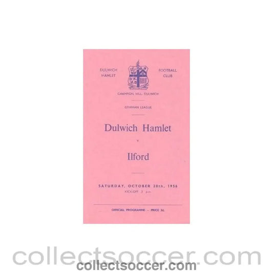 1956 - Dulwich Hamlet v Ilford official programme 20/10/1956 - Collect Soccer