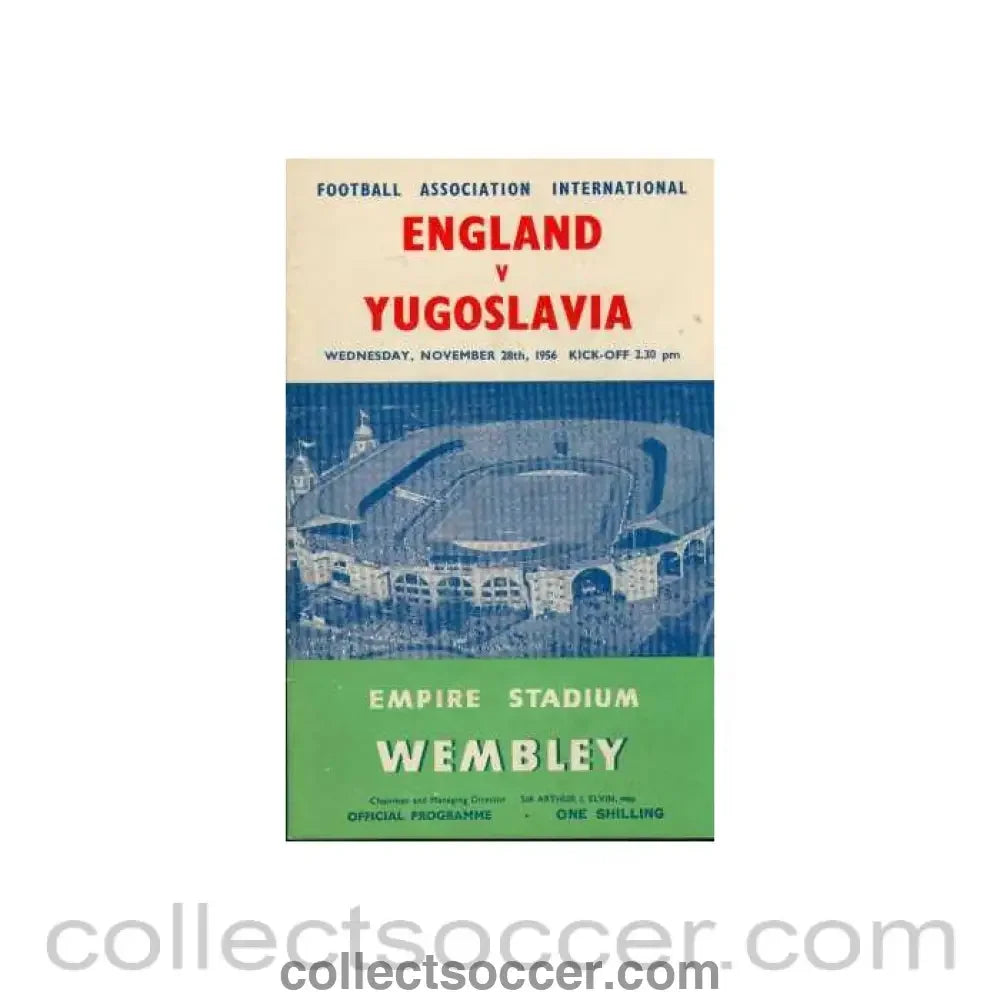 1956 England V Yugoslavia Programme 28/11/1956