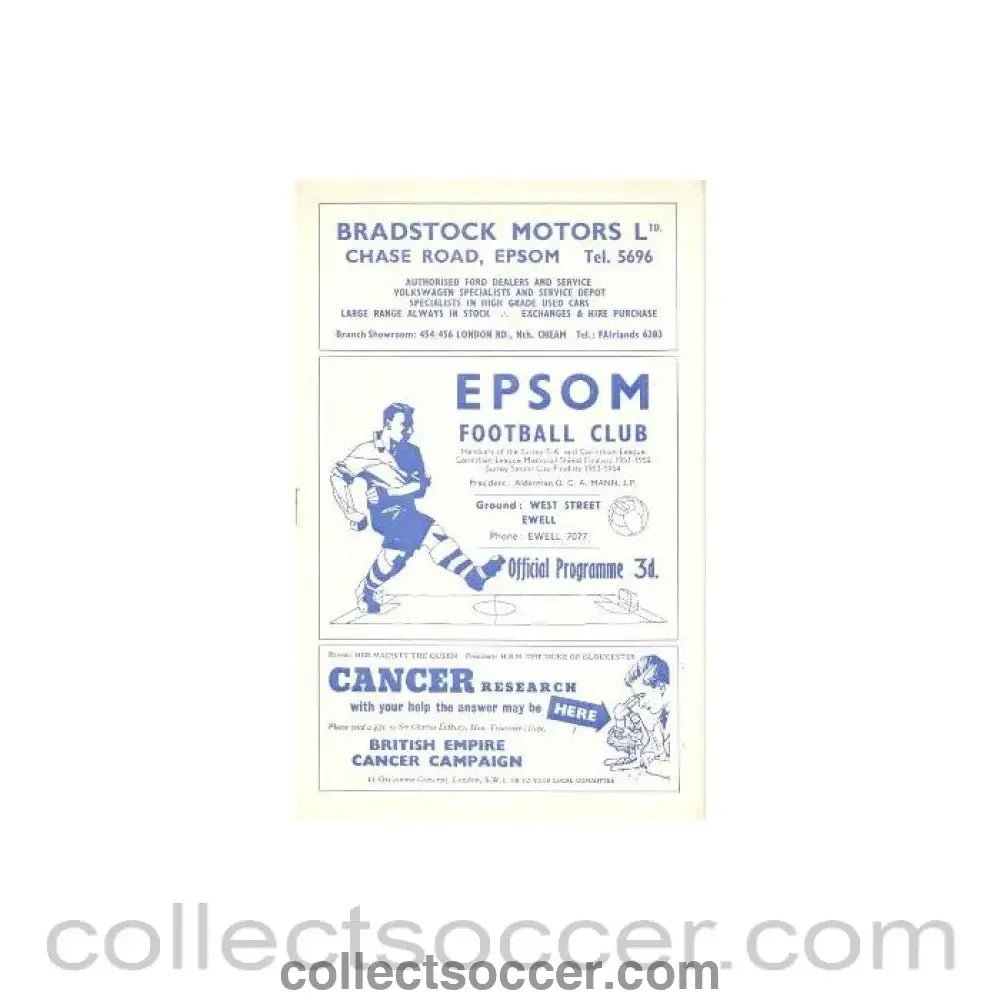 1956 - Epsom v Tilbury official programme 25/08/1956 - Collect Soccer