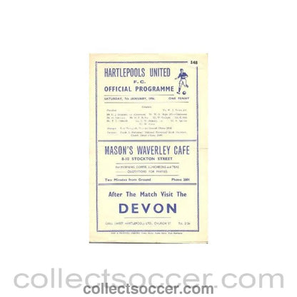 1956 - Hartlepools United vChelsea official programme 07/01/1956 - Collect Soccer