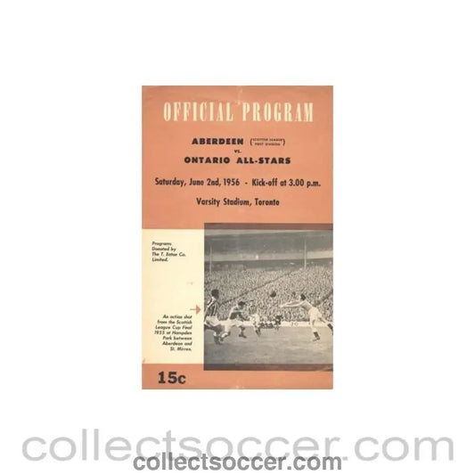 1956 - In Canada - Ontario All - Stars v Aberdeen official programme 02/06/1956 - Collect Soccer