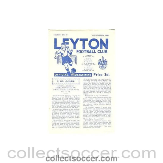 1956 - Leyton Orient v Finchley official programme 15/09/1956 - Collect Soccer