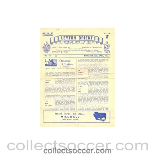 1956 - Leyton Orient v Millwall official programme 26/04/1956 - Collect Soccer