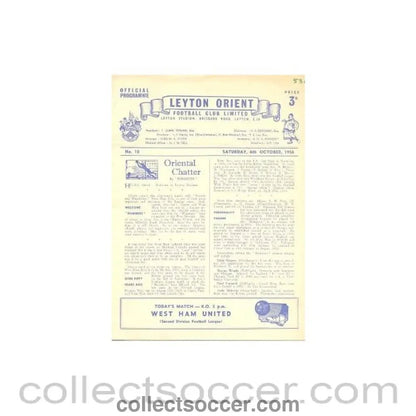 1956 - Leyton Orient v West Ham United official programme 06/10/1956 - Collect Soccer