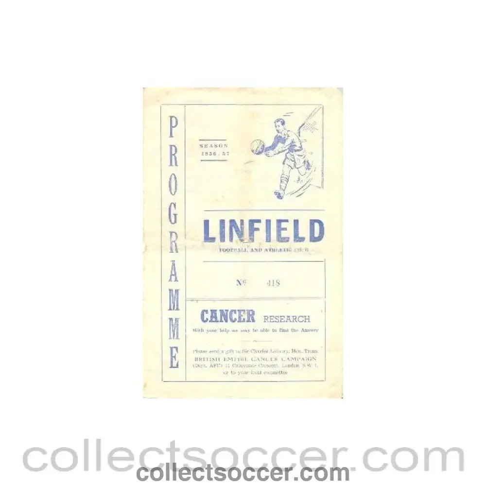 1956 - Linfield v Coleraine official programme 1956 - 1957 Very Rare! - Collect Soccer