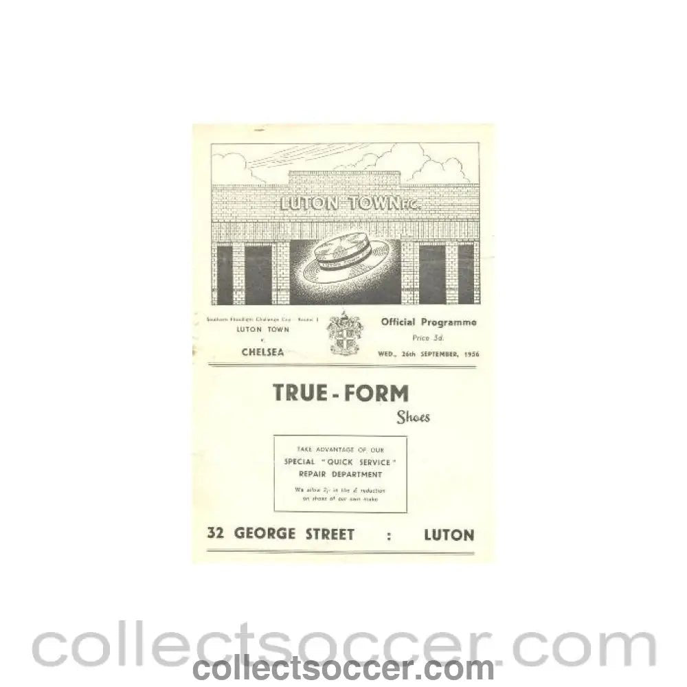 1956 - Luton Town vChelsea official programme 26/09/1956 - Collect Soccer