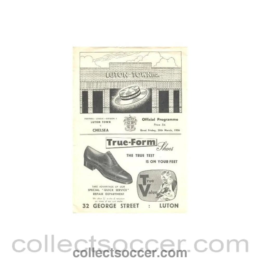 1956 - Luton Town vChelsea official programme 30/03/1956 - Collect Soccer