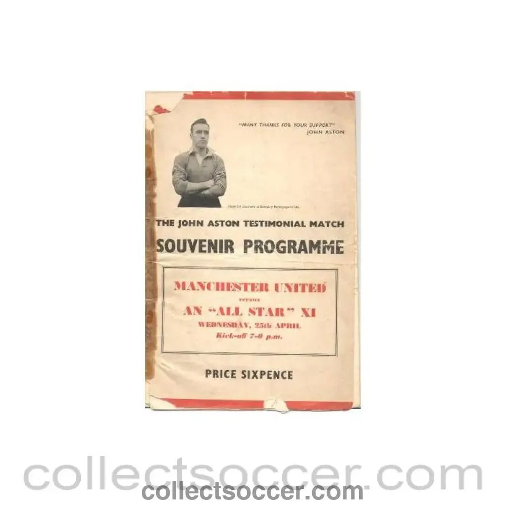 1956 - Manchester United v All Star XI official programme 25/04/1956 John Aston Testimonial Match, reduced price - Collect Soccer
