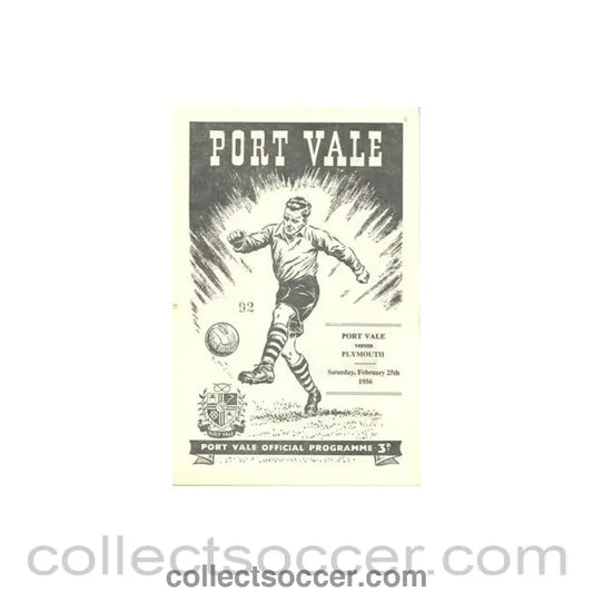 1956 - Port Vale v Plymouth official programme 25/02/1956 Football League - Collect Soccer