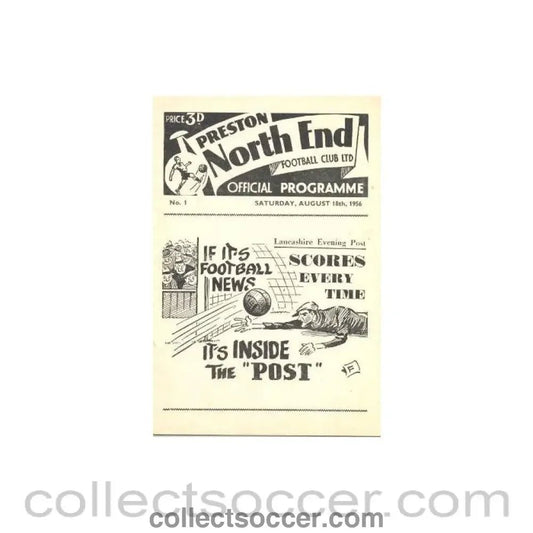 1956 - Preston North End v Tottenham Hotspur official programme 18/08/1956 - Collect Soccer