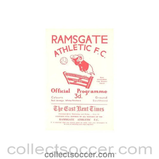 1956 - Ramsgate v Whitstable official programme 12/04/1956 Football League - Collect Soccer
