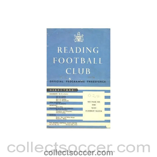 1956 - Reading vChelsea official programme 08/10/1956