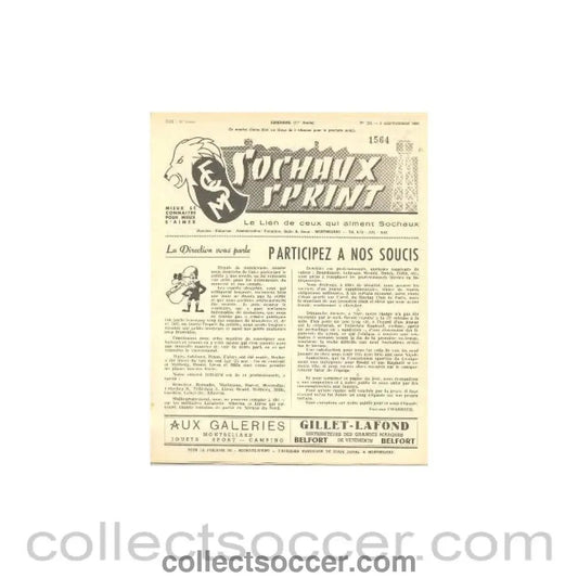 1956 Sochaux, France Official Programme Sochaux Sprint of 09/09/1956 - Collect Soccer