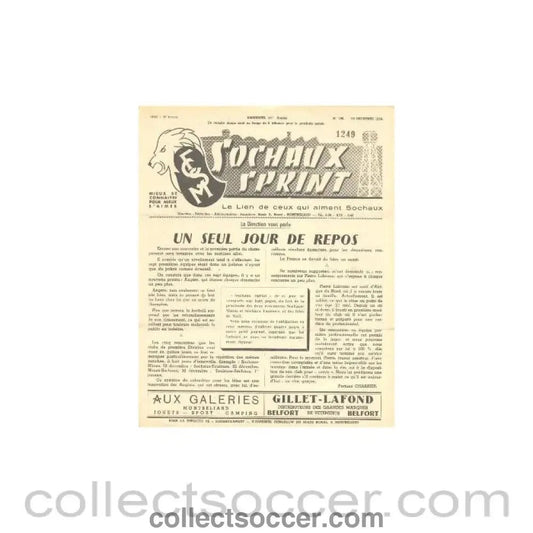 1956 Sochaux, France Official Programme Sochaux Sprint of 25/12/1956 - Collect Soccer