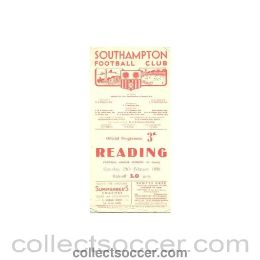 1956 - Southampton v Reading official programme 25/02/1956 - Collect Soccer