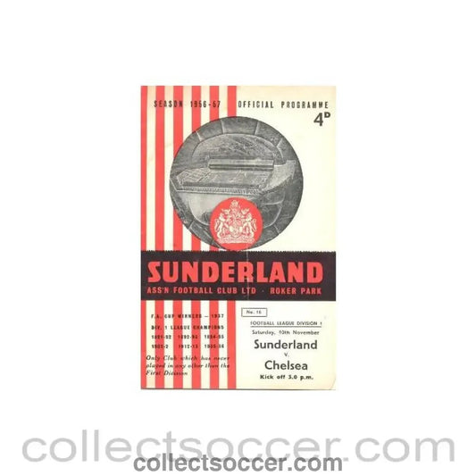 1956 - Sunderland v Chelsea official programme 10/11/1956 - Collect Soccer