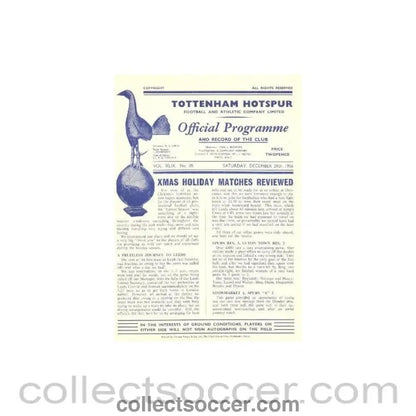 1956 - Tottenham Hotspur v Bolton Wanderers official programme 29/12/1956 - Collect Soccer