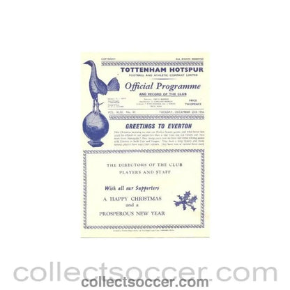 1956 - Tottenham Hotspur v Everton official programme 25/12/1956 - Collect Soccer