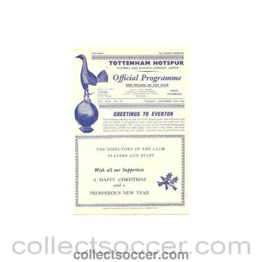 1956 - Tottenham Hotspur v Everton official programme 25/12/1956 - Collect Soccer