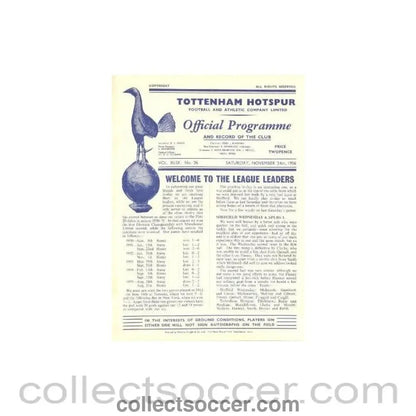 1956 - Tottenham Hotspur v Manchester United official programme 24/11/1956 - Collect Soccer