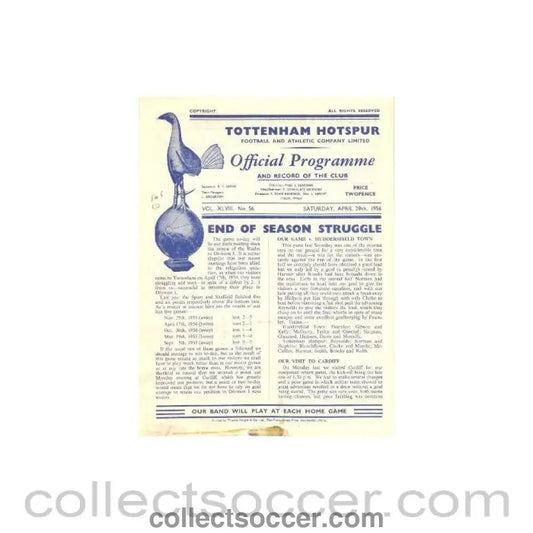 1956 - Tottenham Hotspur v Sheffield United official programme 28/04/1956 - Collect Soccer