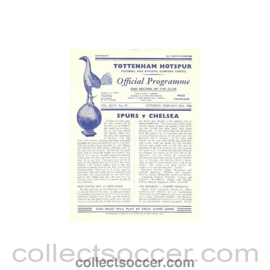 1956 - Tottenham Hotspur vChelsea official programme 25/02/1956 - Collect Soccer