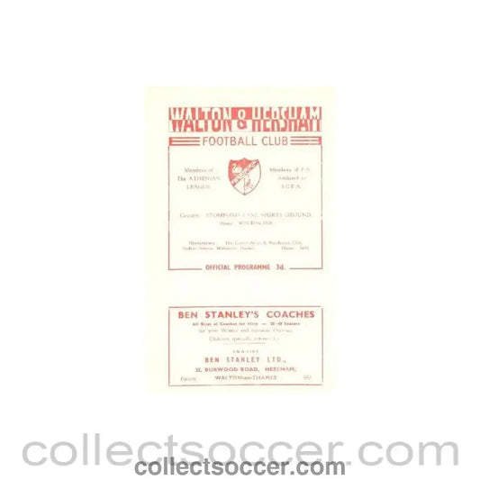 1956 - Walton & Hersham v Wealdstone official programme 01/09/1956 - Collect Soccer