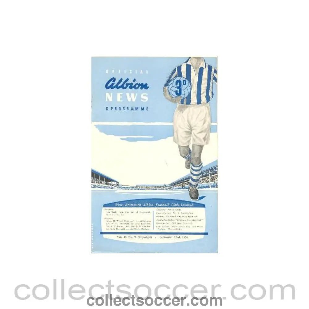 1956 - West Bromwich Albion vChelsea official programme 22/09/1956 - Collect Soccer