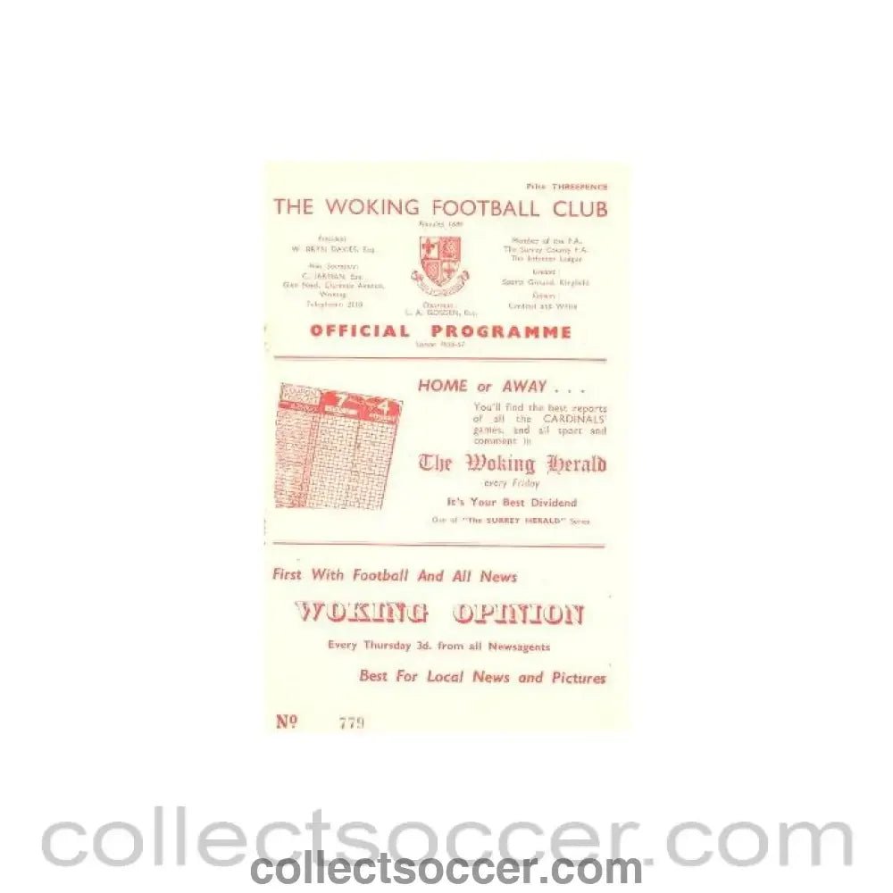 1956 - Woking v Clapton official programme 18/08/1956 - Collect Soccer