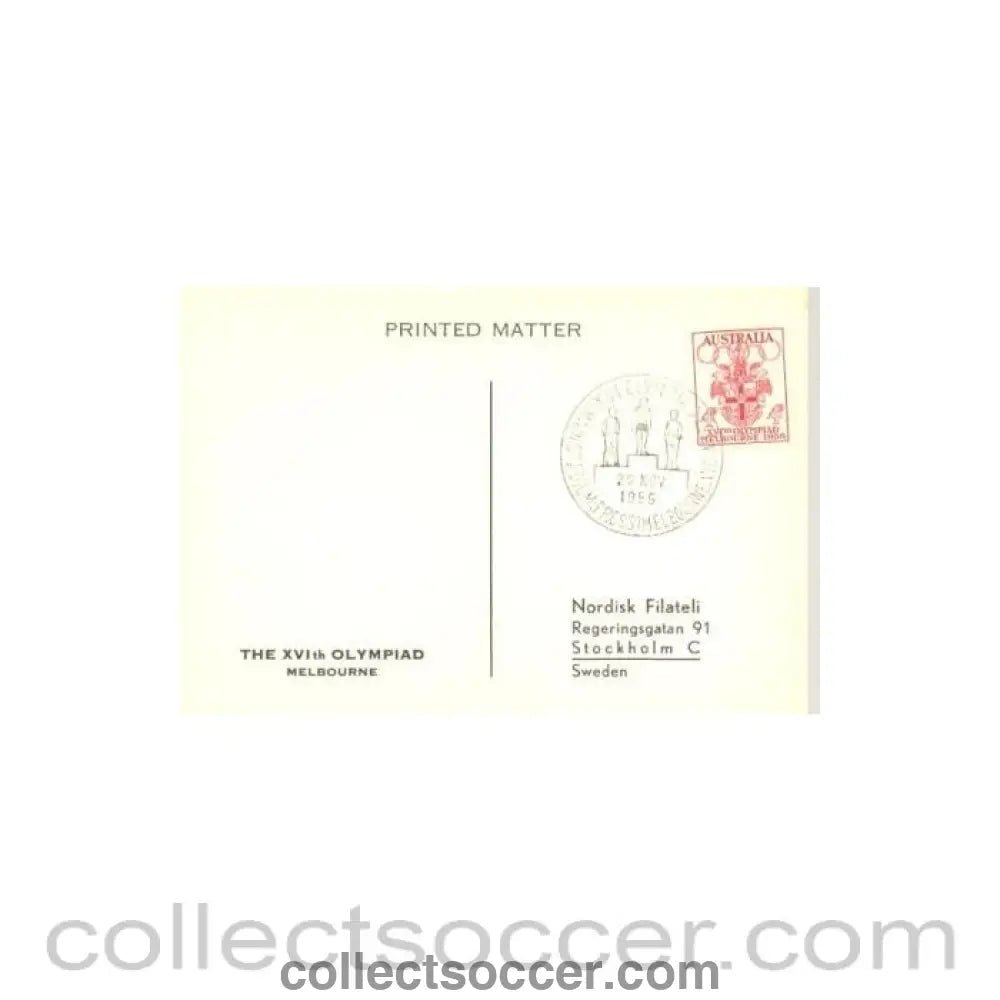 1956 XVIth Olympic Games 1956 in Melbourne postcard 22/11/1956 - Collect Soccer