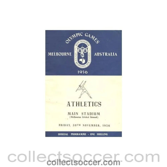 1956 XVIth Olympic Games 1956 in Melbourne programme 30/11/1956 - Collect Soccer