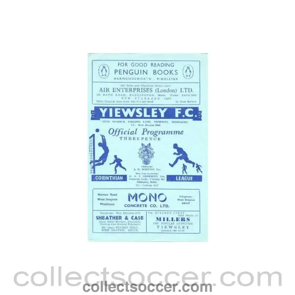 1956 - Yiewsley v Wood Green official programme 10/11/1956 - Collect Soccer