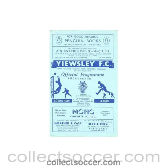 1956 - Yiewsley v Wood Green official programme 10/11/1956 - Collect Soccer