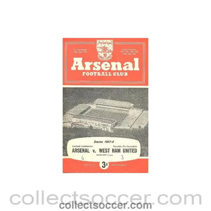 1957 - Arsenal Reserves v West Ham United Reserves official programme 21/09/1957