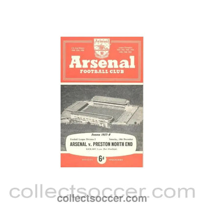 1957 - Arsenal v Preston North End official programme 14/12/1957 - Collect Soccer