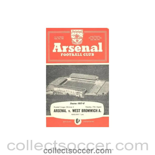 1957 - Arsenal v West Bromwich Albion official programme 27/08/1957