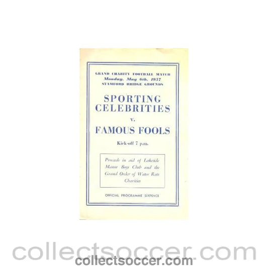 1957 - AtChelsea Sporting Celebrities v Famous Fools charity match official programme 06/05/1957
