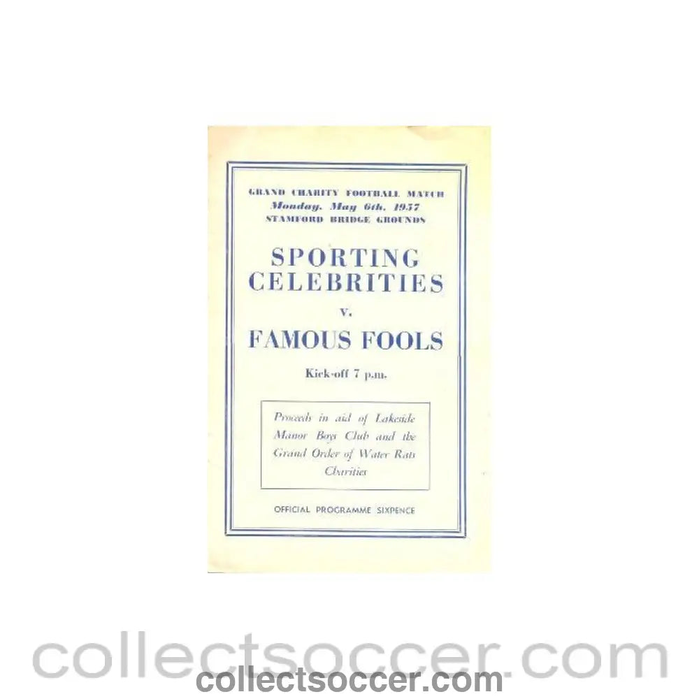 1957 - AtChelsea Sporting Celebrities v Famous Fools charity match official programme 06/05/1957