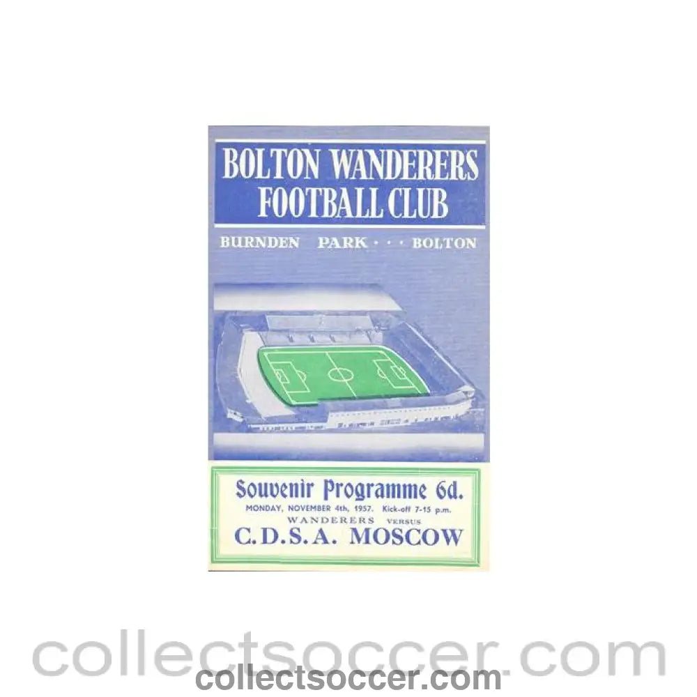 1957 - Bolton Wanderers v C.D.S.A. Moscow official programme 04/11/1957 - Collect Soccer