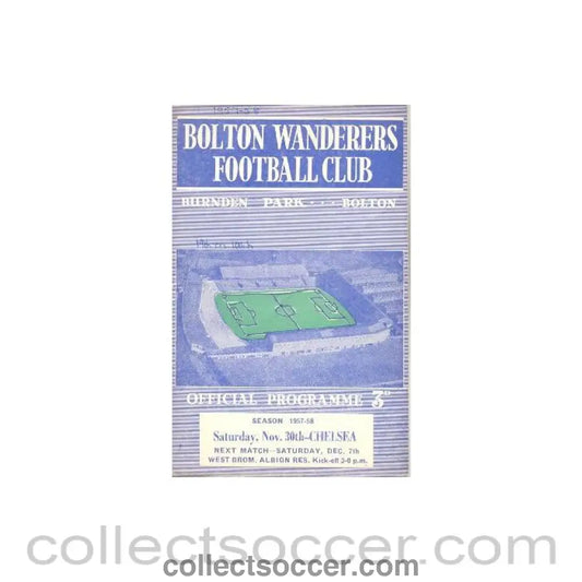 1957 - Bolton Wanderers vChelsea official programme 30/11/1957