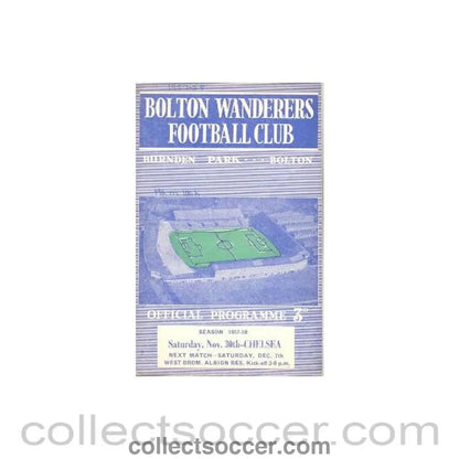 1957 - Bolton Wanderers vChelsea official programme 30/11/1957 - Collect Soccer