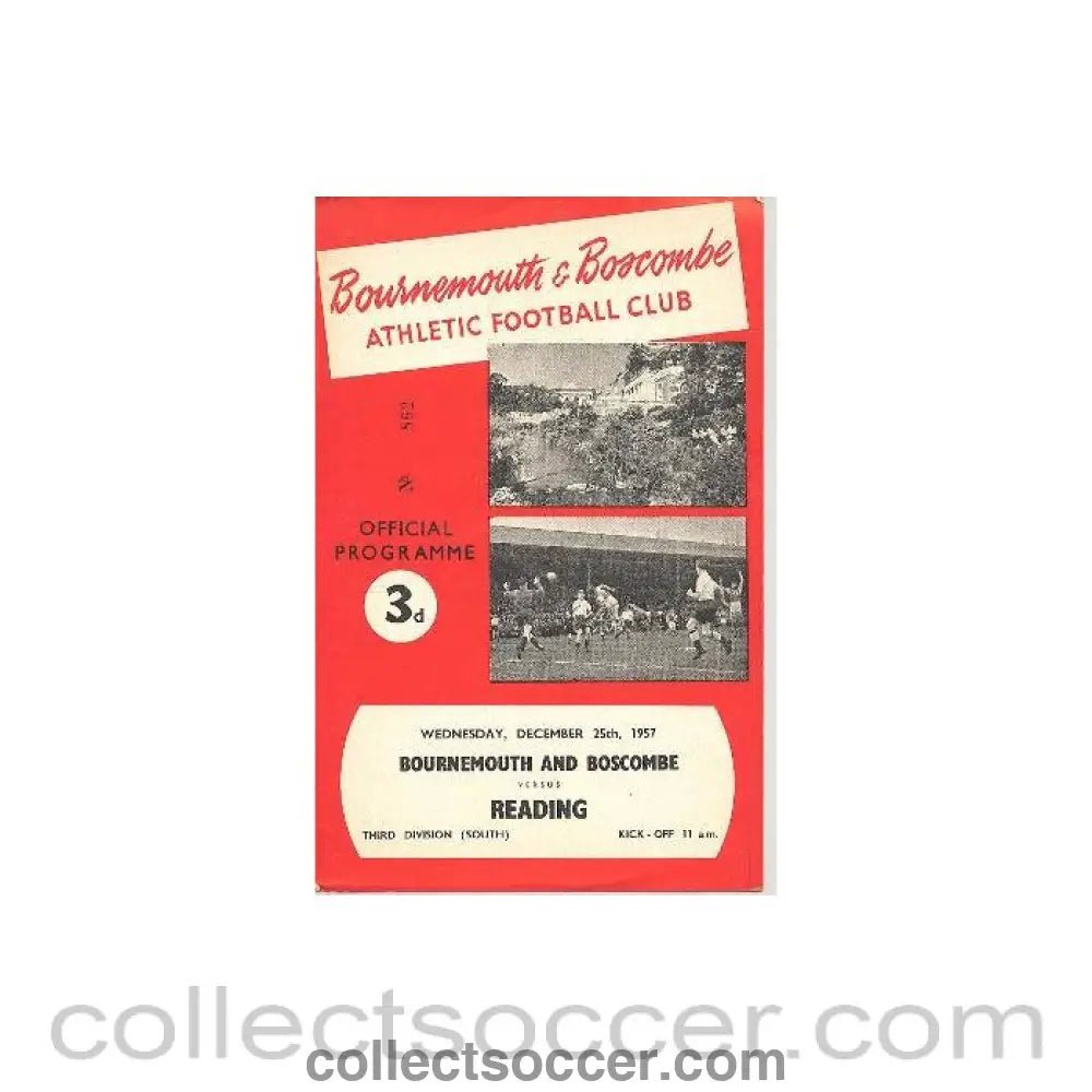 1957 - Bournemouth v Reading official programme 25/12/1957 - Collect Soccer