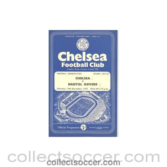 1957 - Chelsea Reserves v Bristol Rovers Reserves official programme 14/12/1957 - Collect Soccer